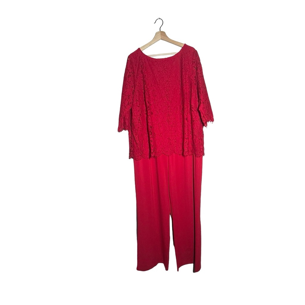 Jessica London Women's Plus Size22W Popover Elastic Waist Wide Leg Lace Jumpsuit